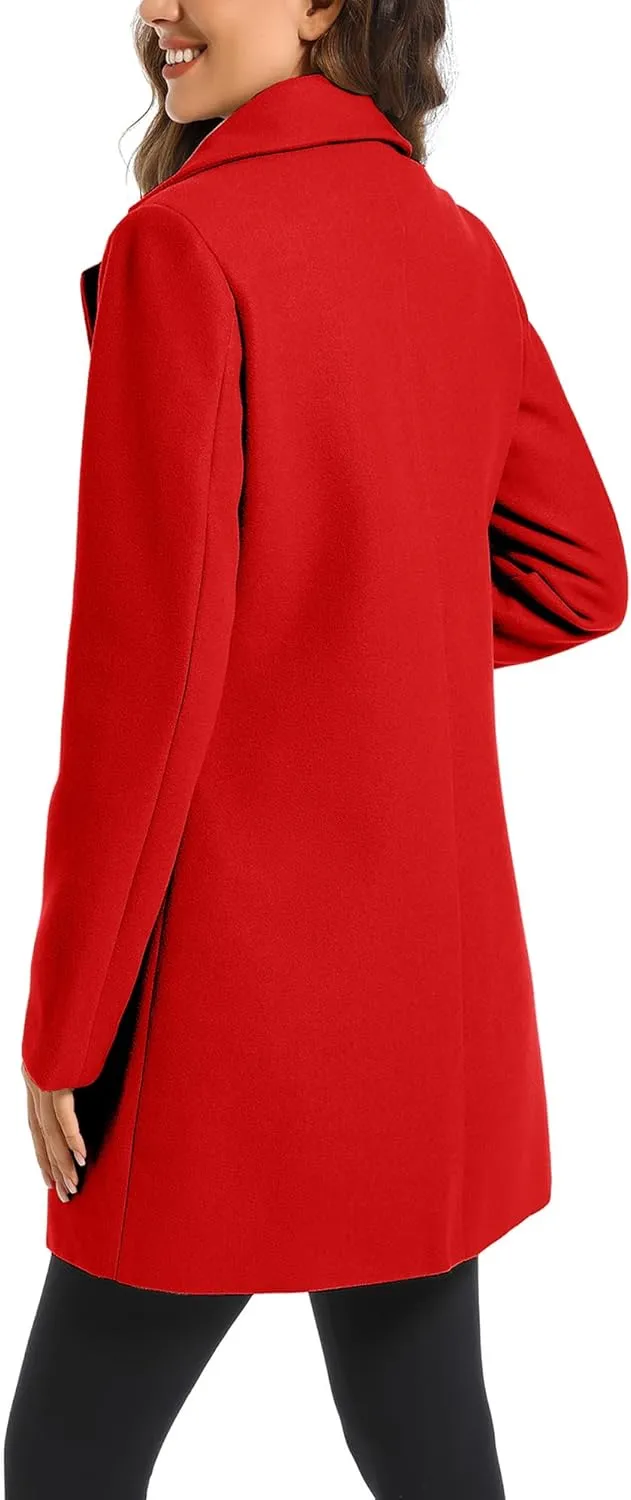 TONCHENGSD Women's Notched Lapel Wool Blend Solid Long Pea Coat Outwear Winter Coat