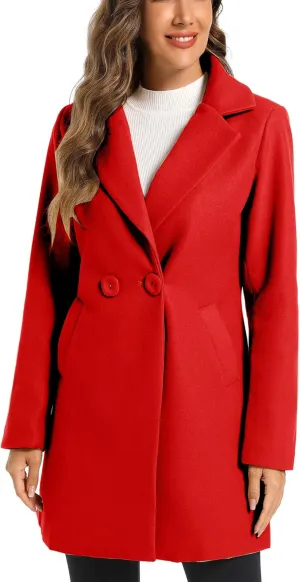 TONCHENGSD Women's Notched Lapel Wool Blend Solid Long Pea Coat Outwear Winter Coat