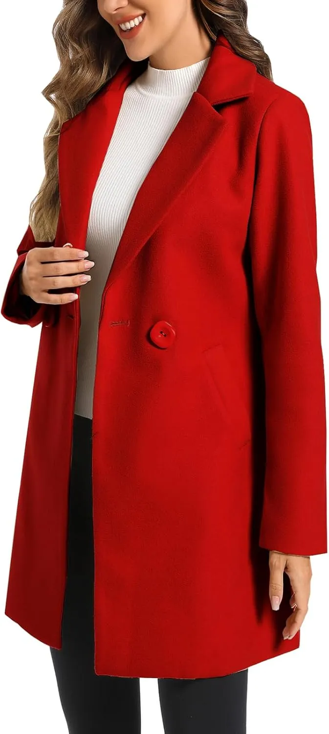 TONCHENGSD Women's Notched Lapel Wool Blend Solid Long Pea Coat Outwear Winter Coat