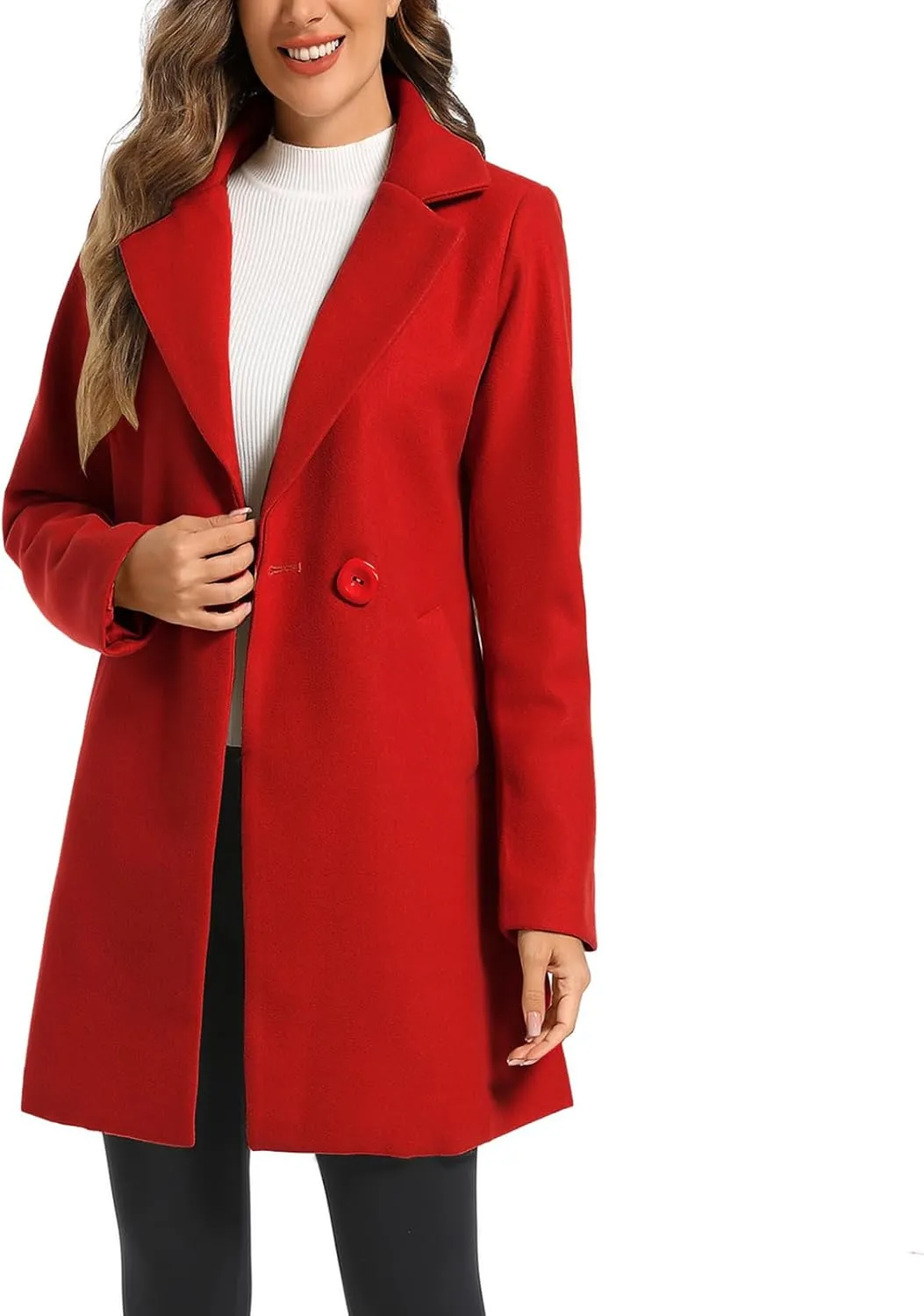 TONCHENGSD Women's Notched Lapel Wool Blend Solid Long Pea Coat Outwear Winter Coat
