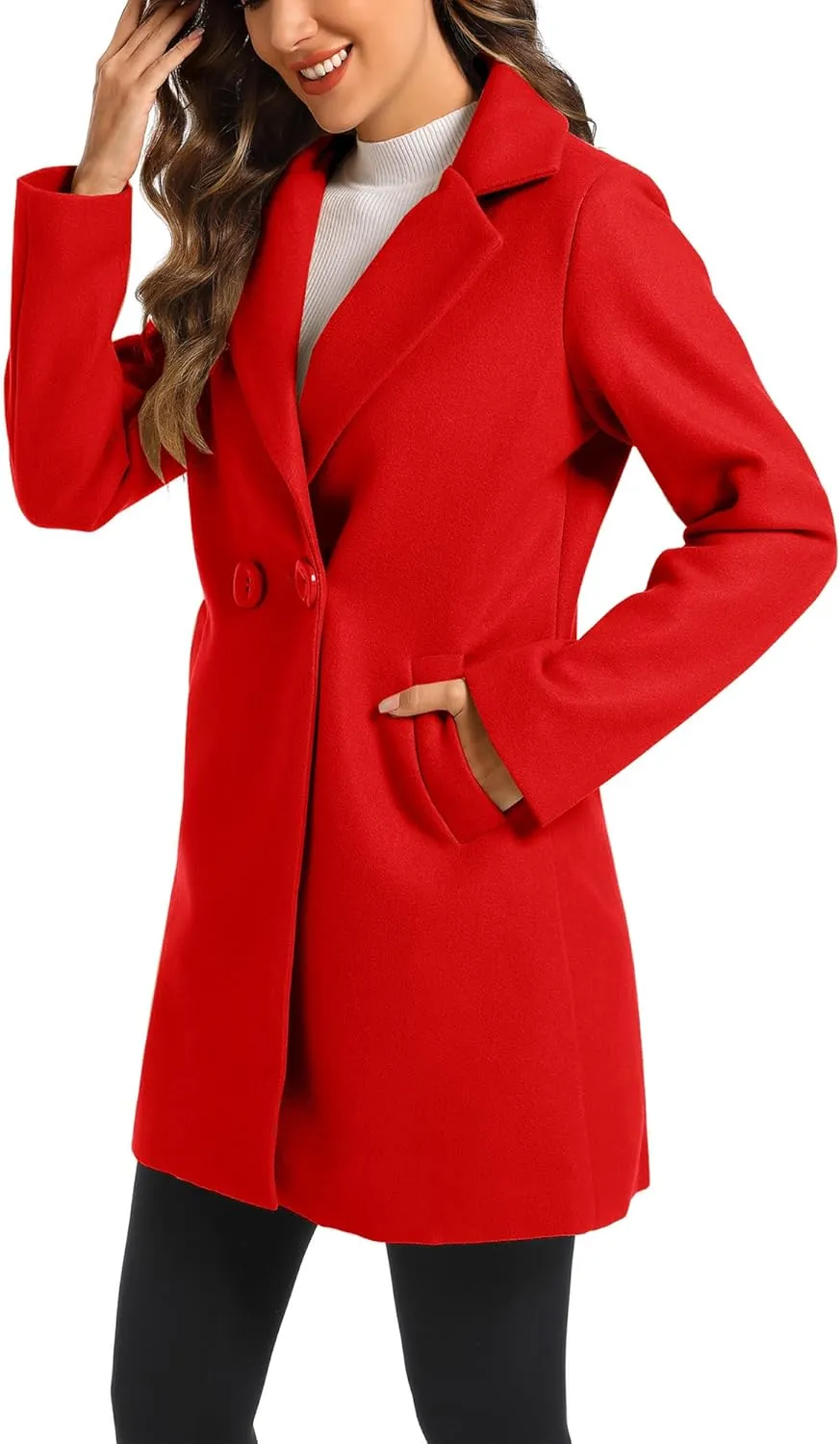TONCHENGSD Women's Notched Lapel Wool Blend Solid Long Pea Coat Outwear Winter Coat