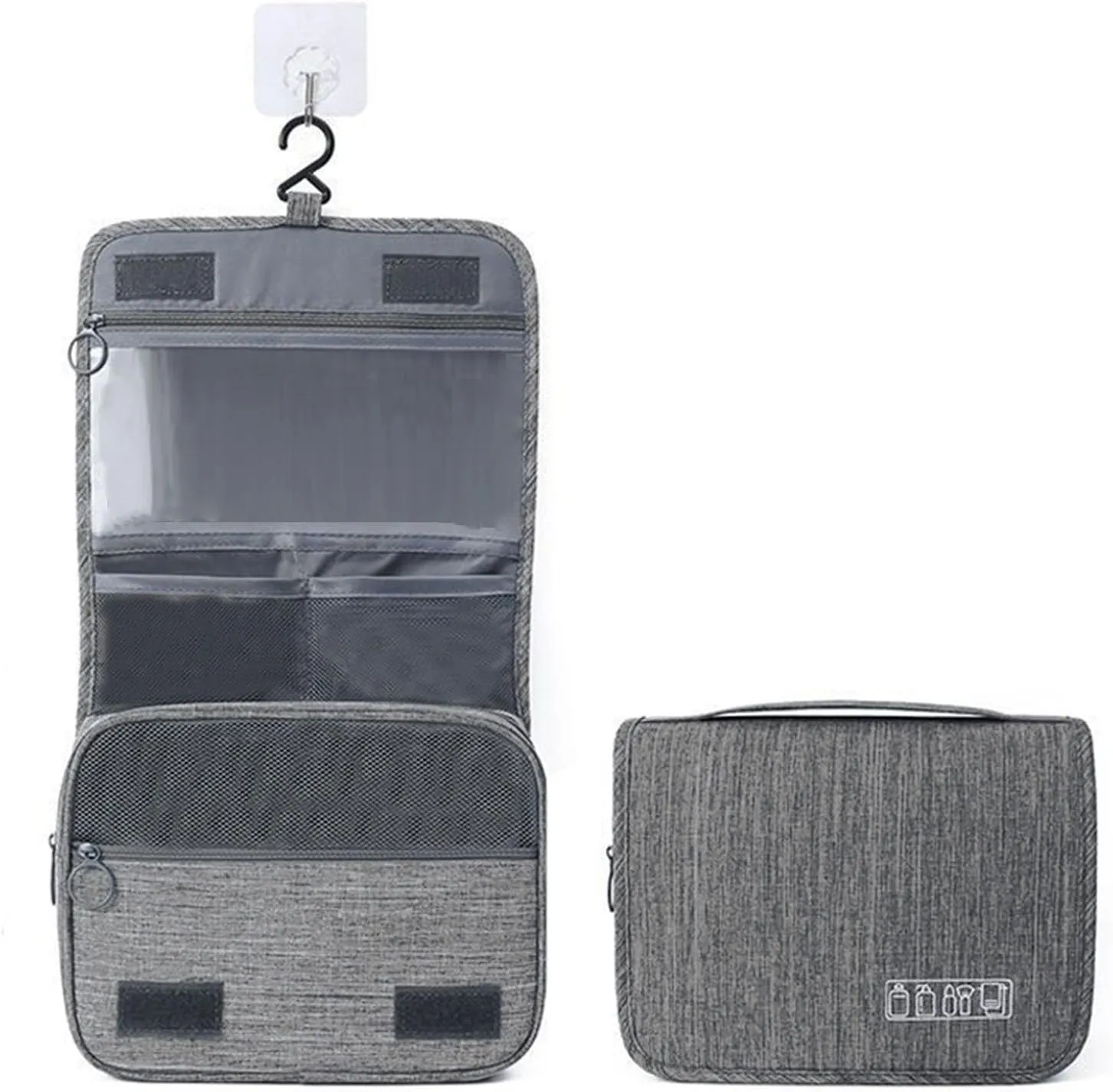 Travel Toiletry Bag with Hanging Hook, Water-resistant Makeup Cosmetic Bag (Grey)