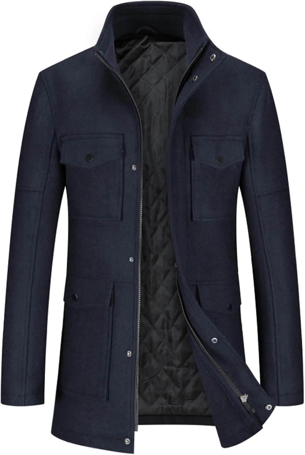 Trench Coat for Men Big and Tall Wool Trench Coat Double Breasted Pea Coat Zip Up Wool Jacket Mid Length Cardigan