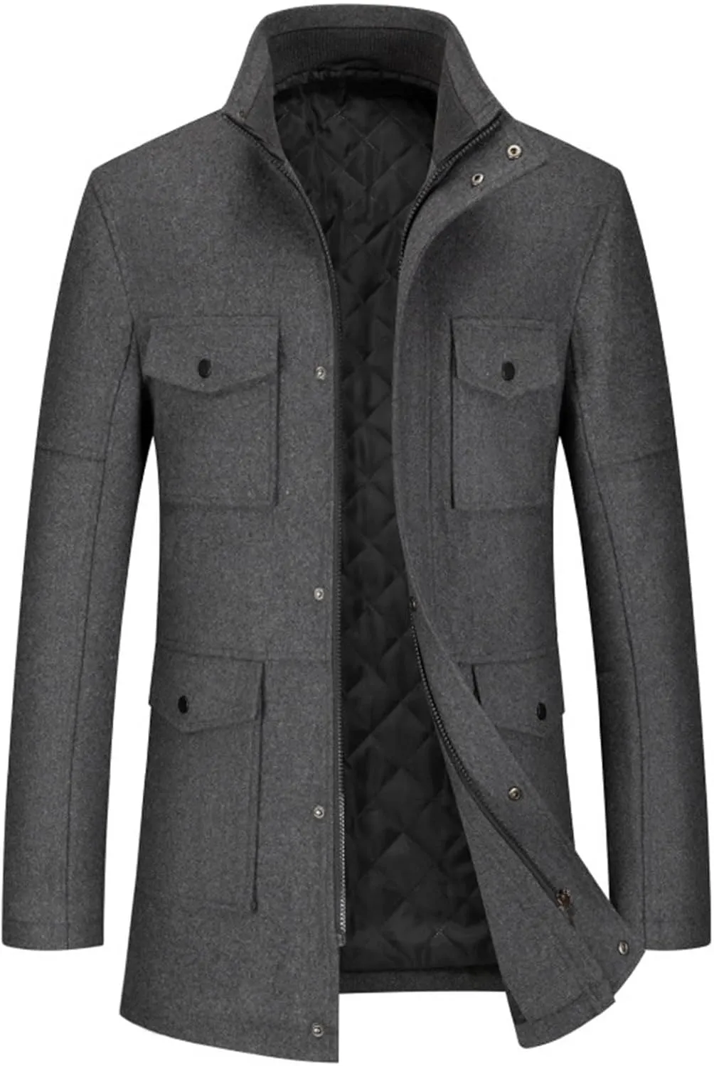 Trench Coat for Men Big and Tall Wool Trench Coat Double Breasted Pea Coat Zip Up Wool Jacket Mid Length Cardigan