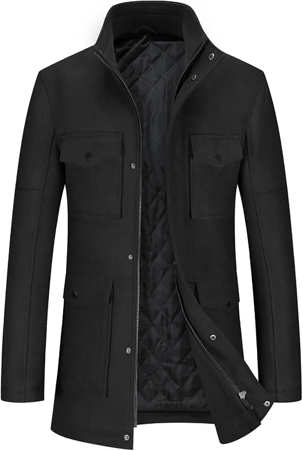 Trench Coat for Men Big and Tall Wool Trench Coat Double Breasted Pea Coat Zip Up Wool Jacket Mid Length Cardigan