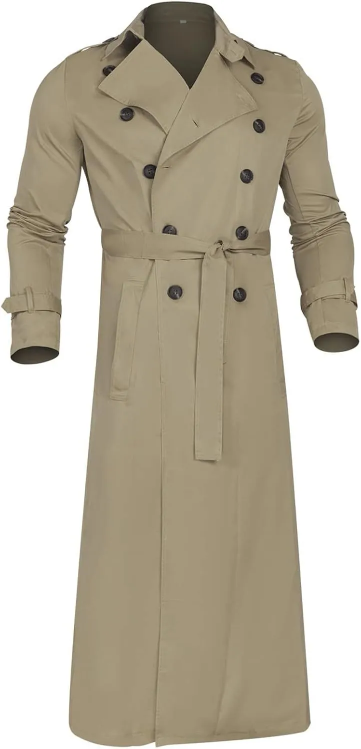 Trench Coat Men Men's Double Breasted Trench Coat Casual Lapel Long Sleeve Windbreaker Jacket