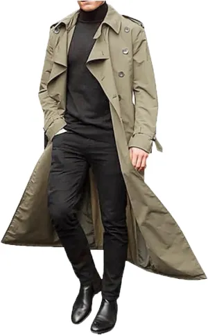 Trench Coat Men Men's Double Breasted Trench Coat Casual Lapel Long Sleeve Windbreaker Jacket