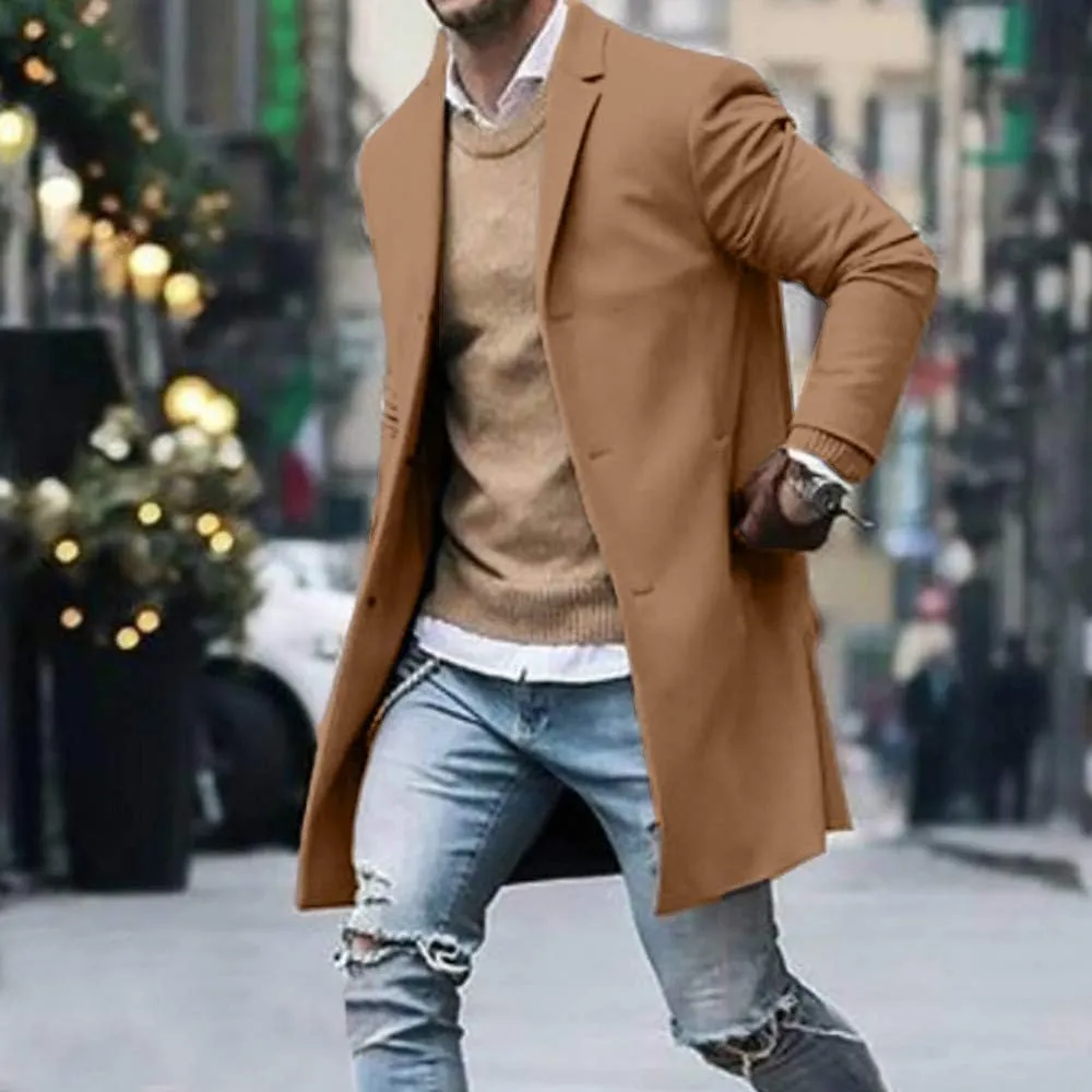 Trench Coat Men Men's Wool Trench Coat Long Premium Top Coat Overcoat Winter Business Suit