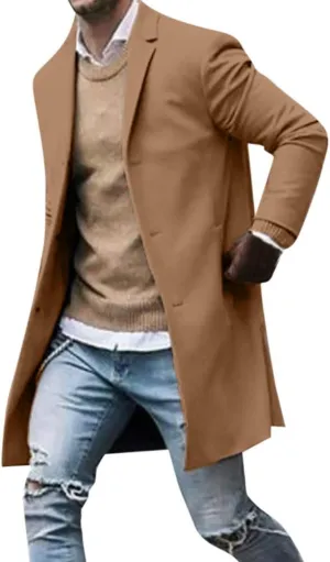 Trench Coat Men Men's Wool Trench Coat Long Premium Top Coat Overcoat Winter Business Suit