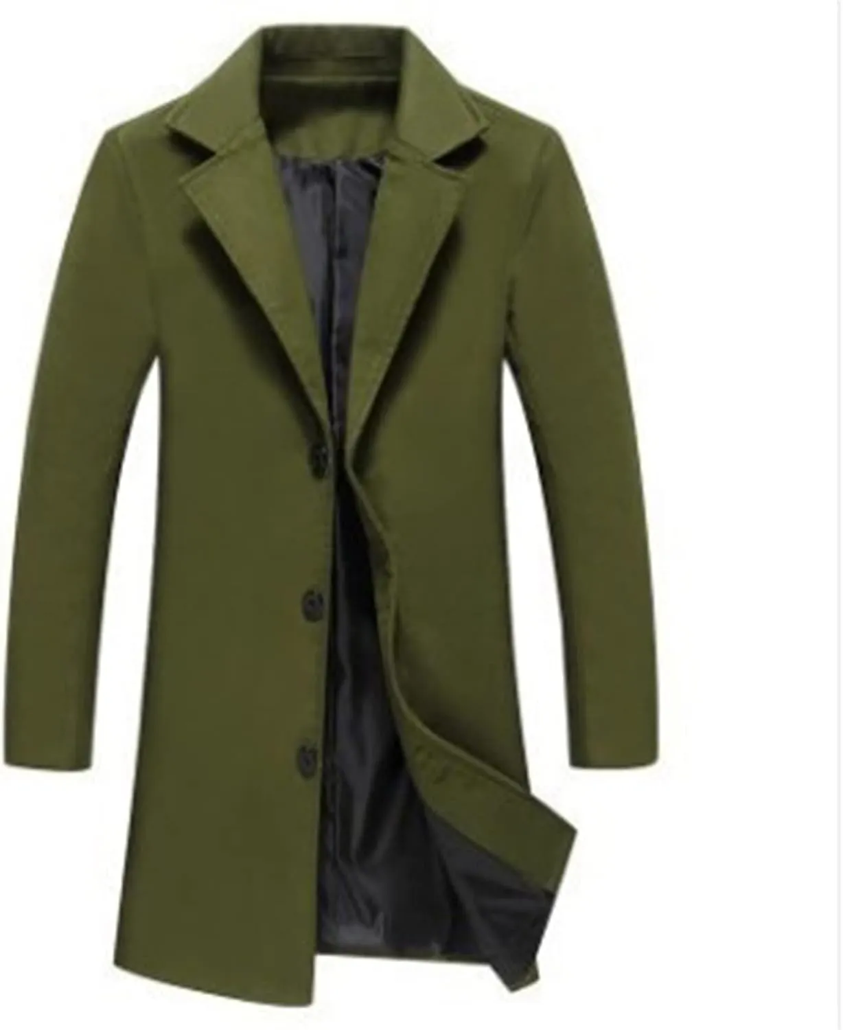 Trench Coat Men Single Breasted Wool Blend Coat Mid Length Pea Coat Notch Lapel Jacket Business Casual Overcoat