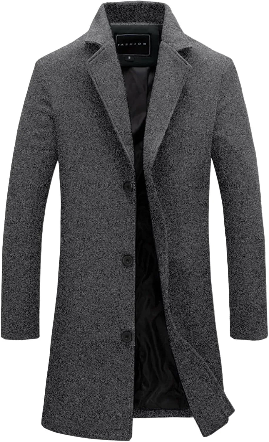 Trench Coat Men Single Breasted Wool Blend Coat Mid Length Pea Coat Notch Lapel Jacket Business Casual Overcoat