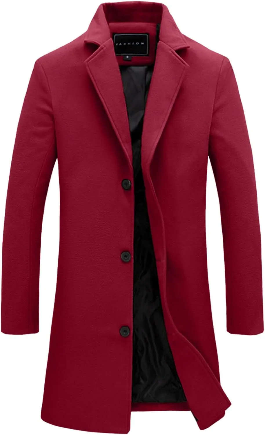 Trench Coat Men Single Breasted Wool Blend Coat Mid Length Pea Coat Notch Lapel Jacket Business Casual Overcoat