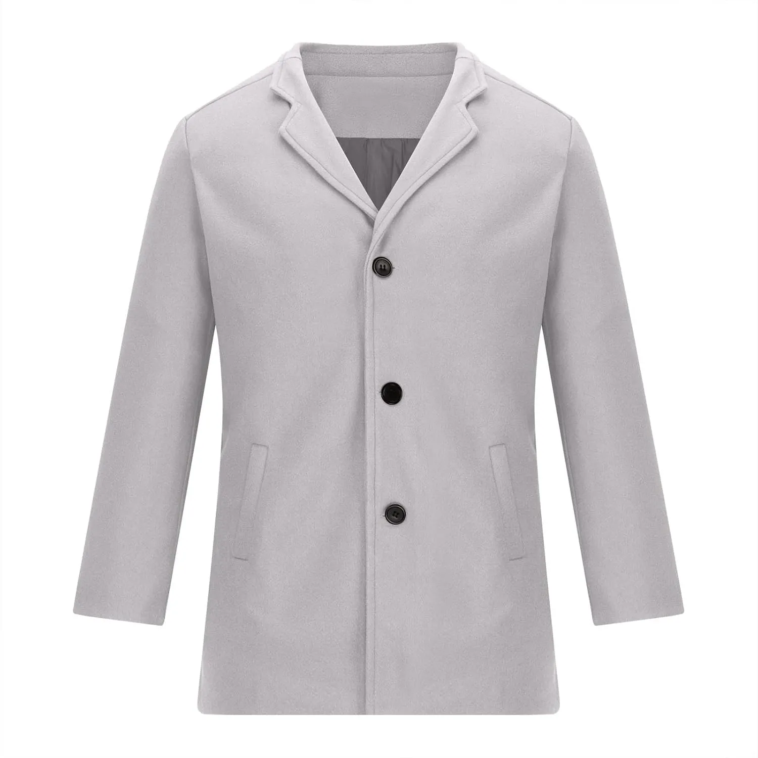 Trench Coat Men Winter Woolen Coats Big and Tall Pea Coats Single Breasted Notch Collar Trench Coat with Pockets