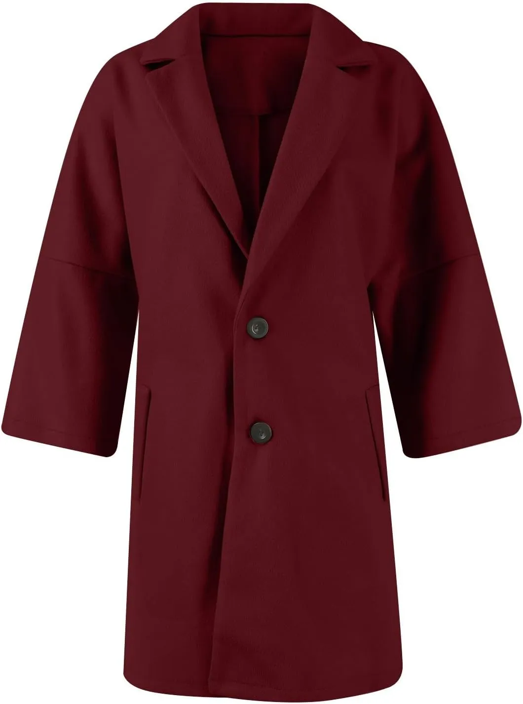 Trench Coat Women 3/4 Sleeve Lapel Neck Winter Pea Coats Casual Thermal Single Breasted Jacket Overcoat with Pockets