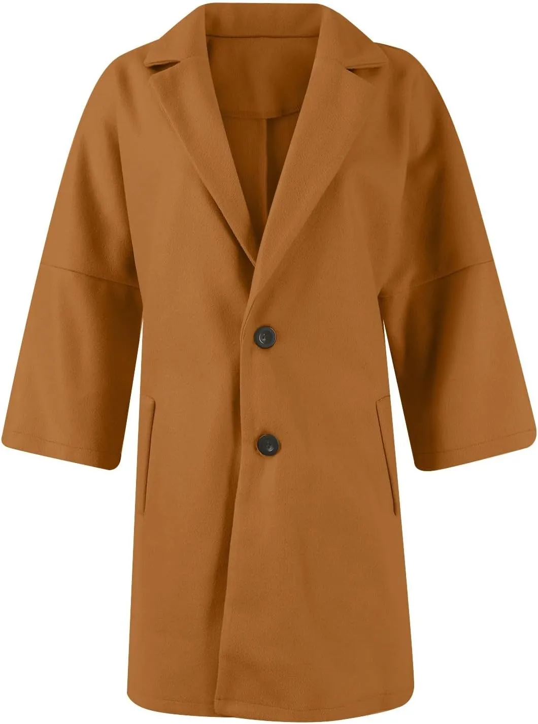 Trench Coat Women 3/4 Sleeve Lapel Neck Winter Pea Coats Casual Thermal Single Breasted Jacket Overcoat with Pockets