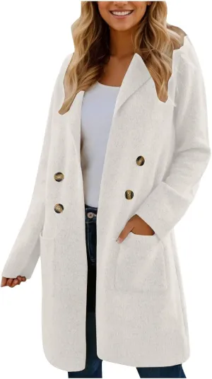 Trench Coat Women Mid Length Wool Coat Button Down Open Front Cardigan Elegant Coat Lapel Peacoat Fall Winter Jacket