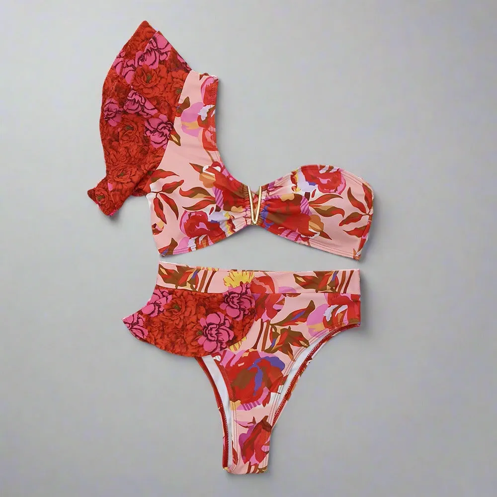 Tropical Bloom One-Shoulder Bikini Set