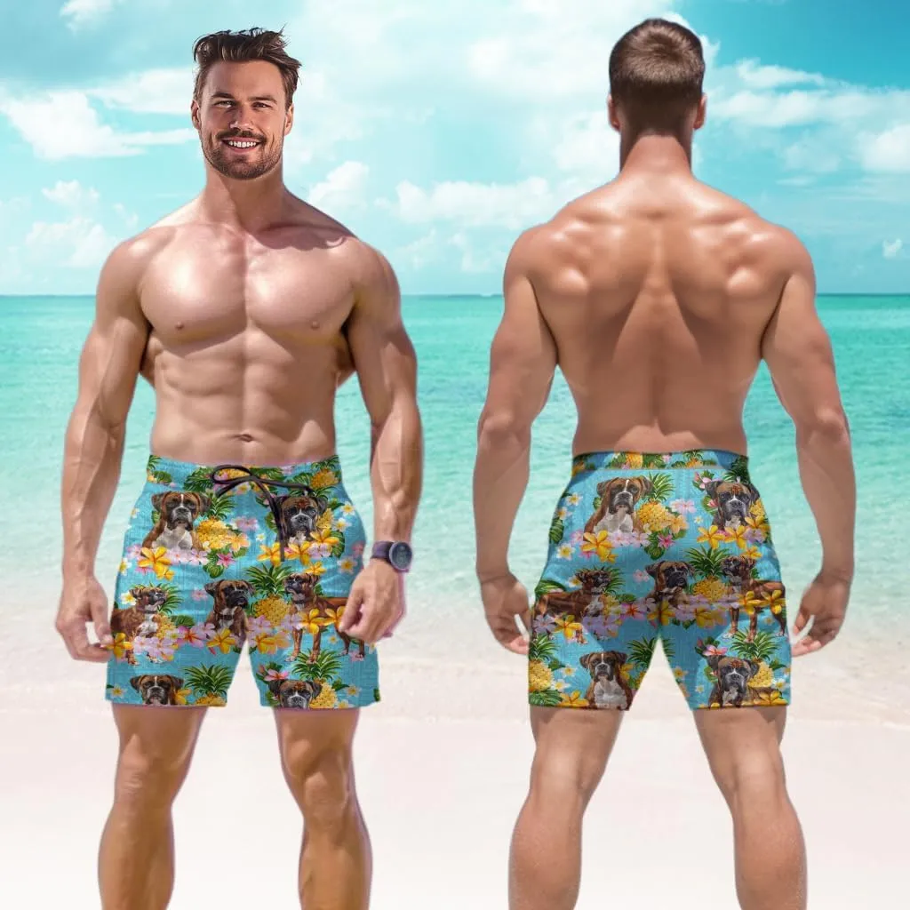 Tropical Summer Swim Trunks Men - Dog Lovers Men's Summer Quick-Dry Swim Shorts with Pockets Series 04