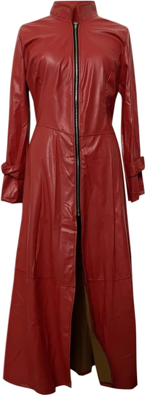 tuduoms Women's Sexy Leather Jacket Coat Classic Long Trench Coat Trendy Slim Shiny Motocycle Jacket Outwear Overcoats