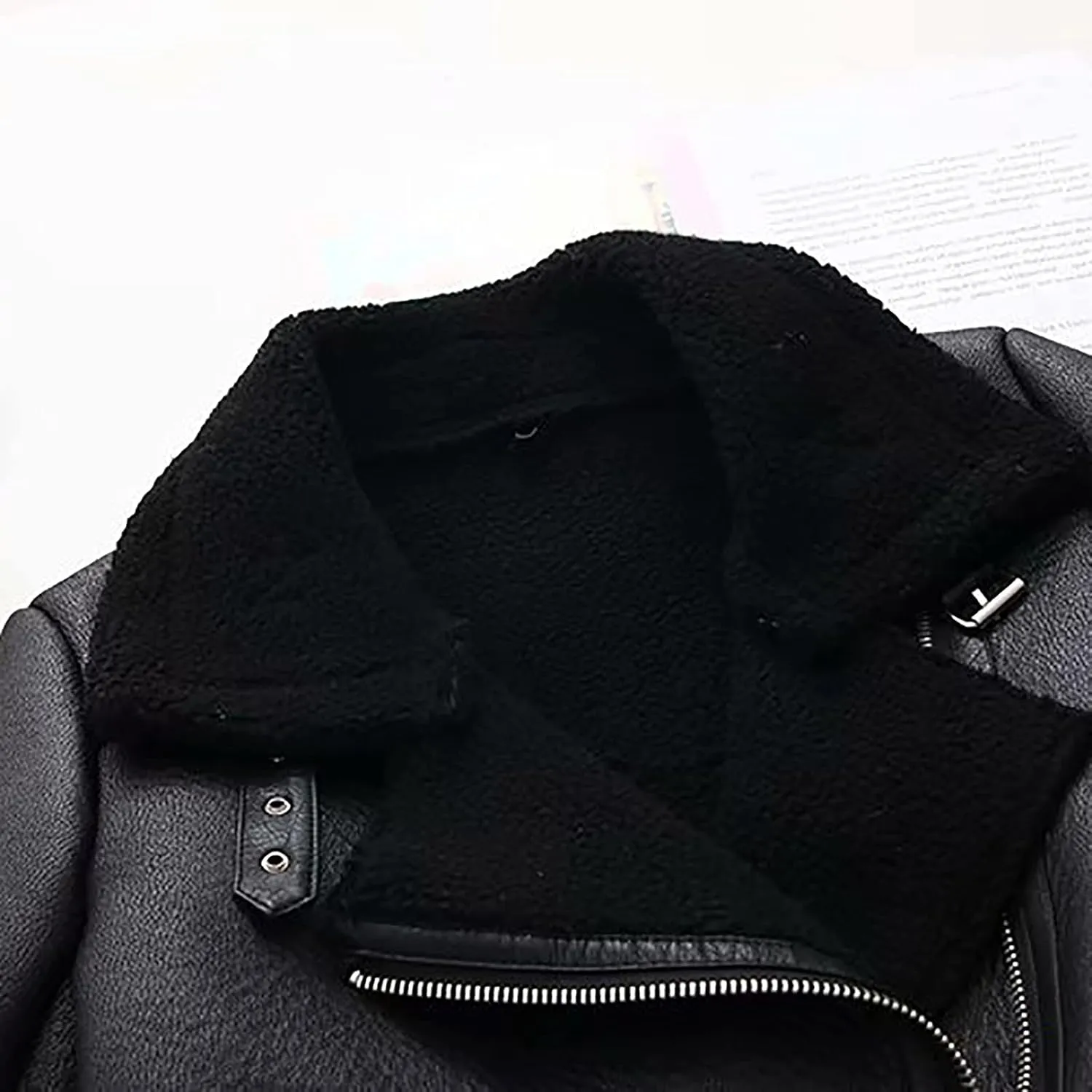 tuduoms Women's Sherpa Lined Leather Jacket Faux Shearling Motorcycle Jacket Lapel Belted Short Coat Jackets for Warm Winter