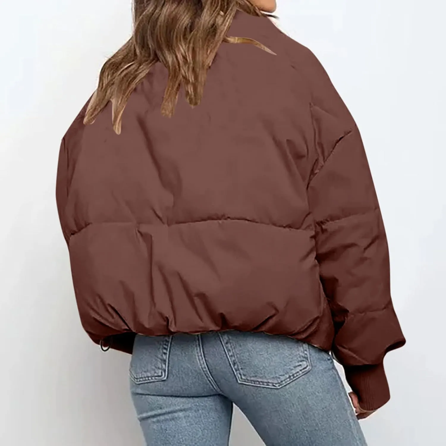 tuduoms Womens Winter Jackets Baggy Puffer Short Jacket Full Zip Cropped Down Coat Teen Girls Light Quilted Parka Outwear