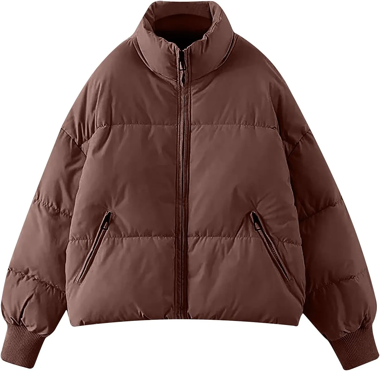 tuduoms Womens Winter Jackets Baggy Puffer Short Jacket Full Zip Cropped Down Coat Teen Girls Light Quilted Parka Outwear