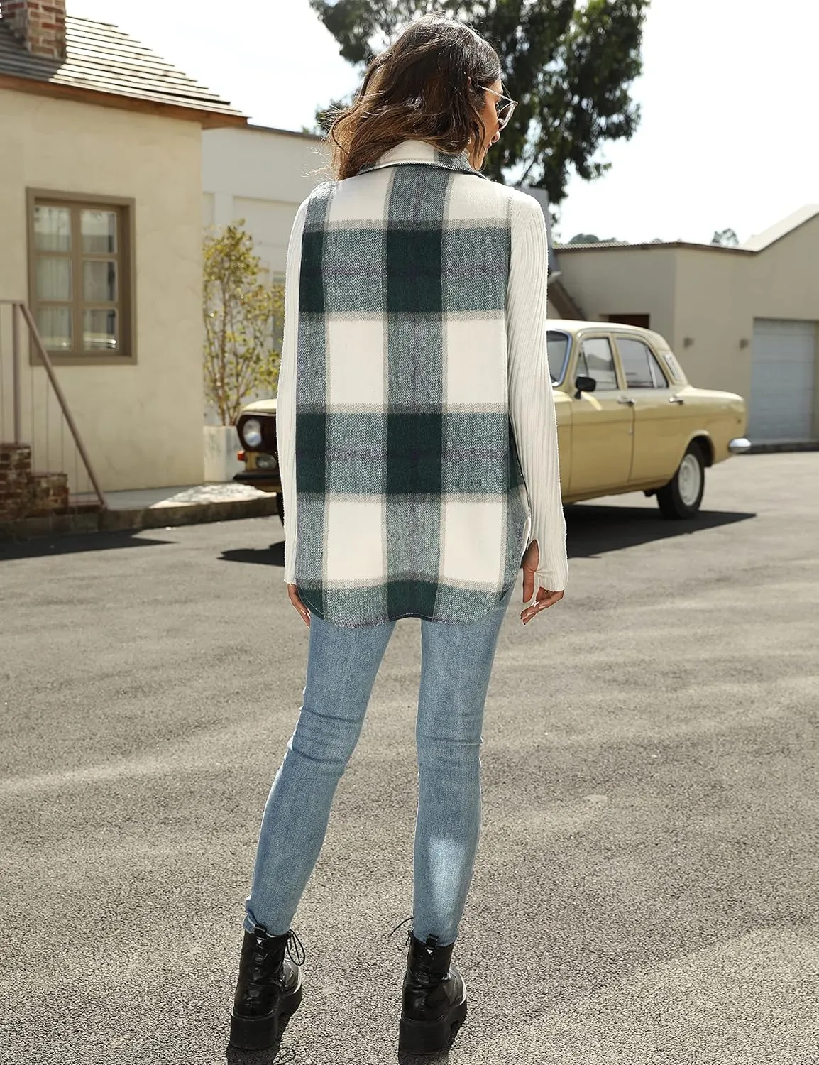 UANEO Womens Plaid Shacket Button Down Wool Blend Fall Flannel Shirt Jacket