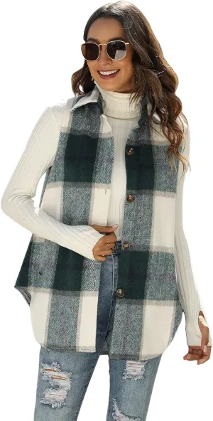 UANEO Womens Plaid Shacket Button Down Wool Blend Fall Flannel Shirt Jacket