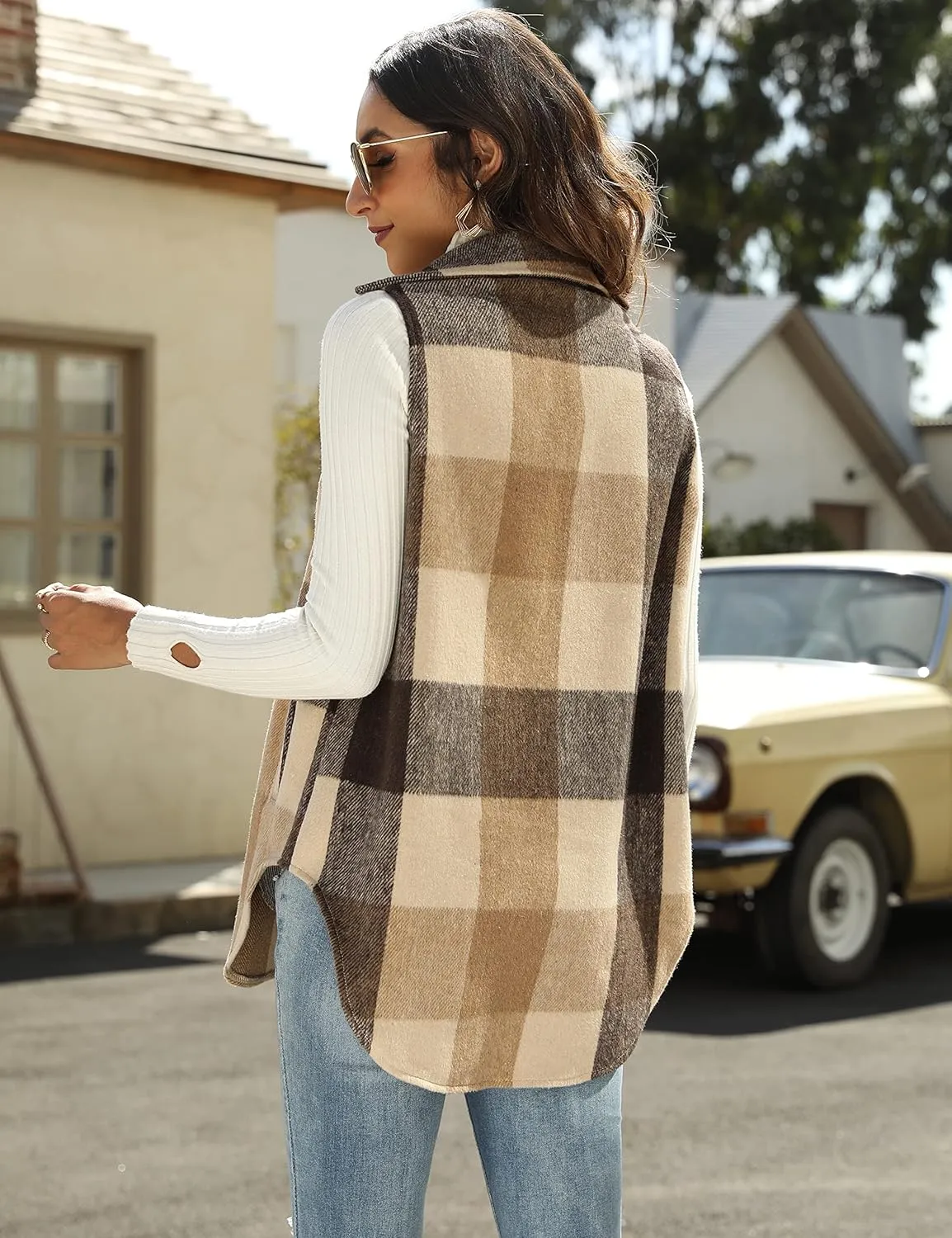 UANEO Womens Plaid Shacket Button Down Wool Blend Fall Flannel Shirt Jacket