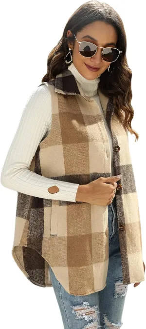 UANEO Womens Plaid Shacket Button Down Wool Blend Fall Flannel Shirt Jacket