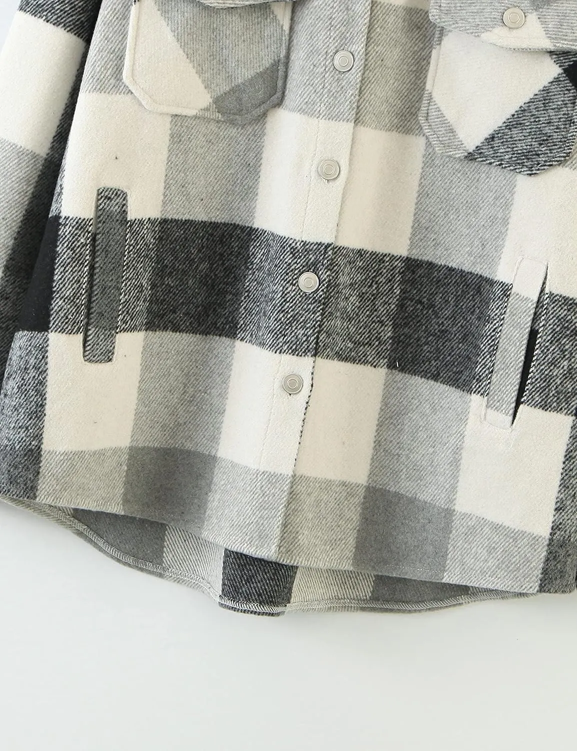 UANEO Womens Plaid Shacket Button Down Wool Blend Fall Flannel Shirt Jacket