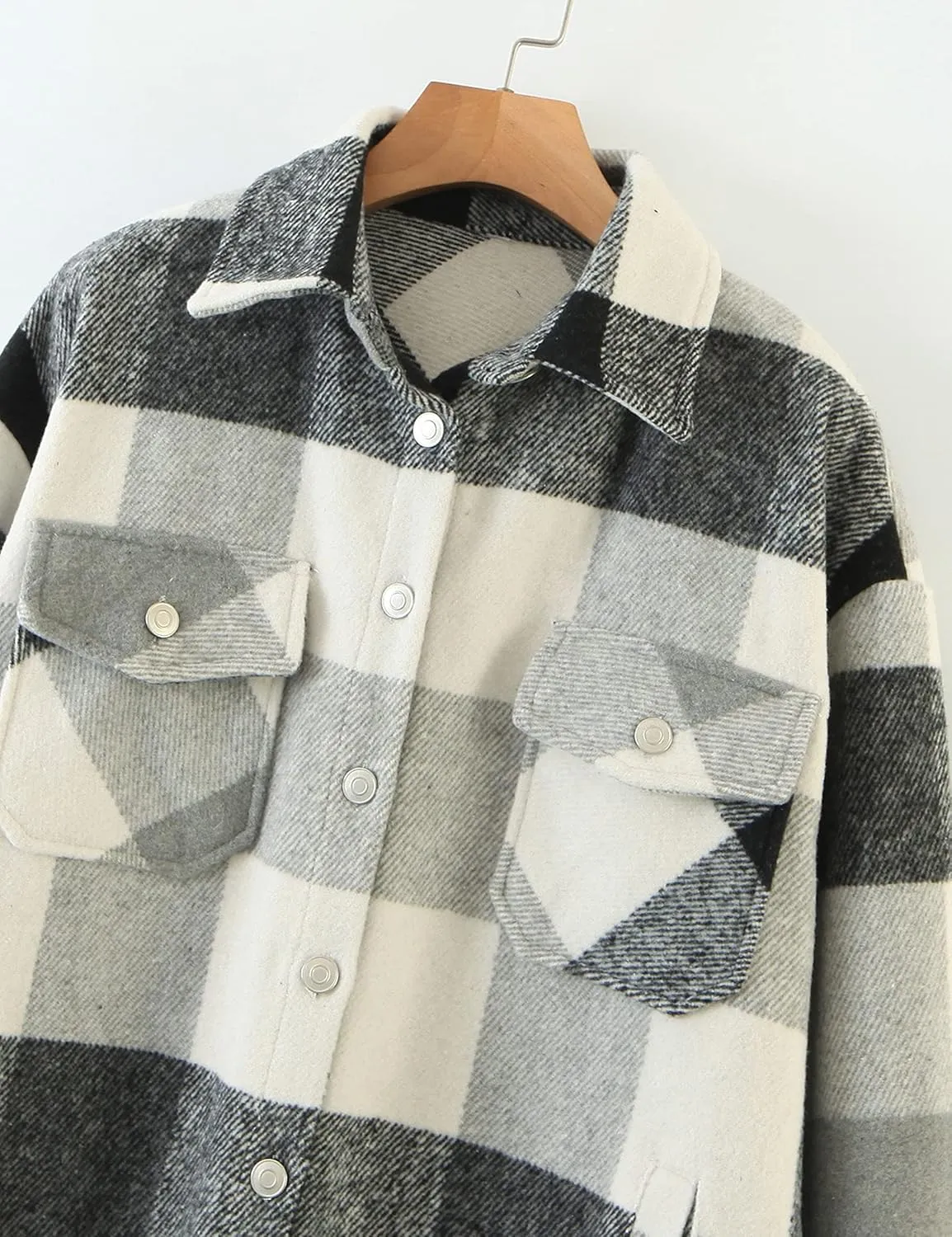 UANEO Womens Plaid Shacket Button Down Wool Blend Fall Flannel Shirt Jacket