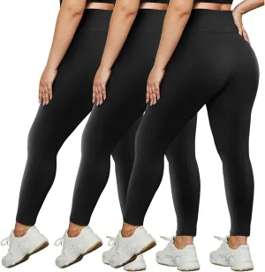 UNICOLD 3 Pack Plus Size Leggings for Women High Waisted Stretchy Soft Yoga Pants for Workout Fitness Running