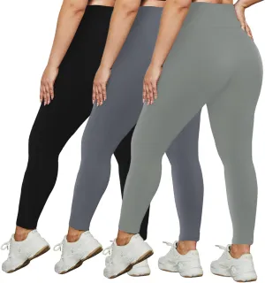 UNICOLD 3 Pack Plus Size Leggings for Women High Waisted Stretchy Soft Yoga Pants for Workout Fitness Running