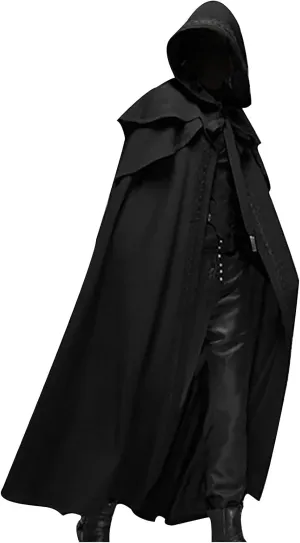 Unisex Adults Hooded Cloak Black Robe Halloween Cosplay Costumes Renaissance Faire Costume Medieval Long Cape