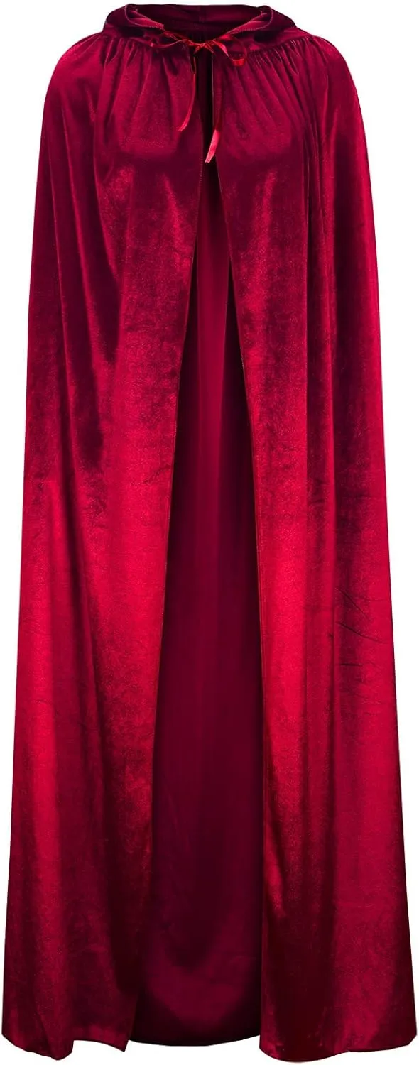 Unisex Full Length Hooded Robe Cloak Velvet Cape Cosplay Costume Winter Warm Gothic Long Coat Role Play