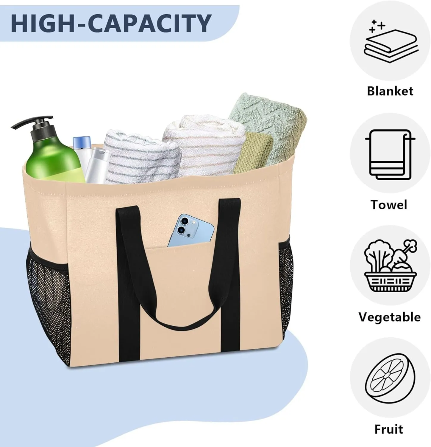 Utility Storage Bags Foldable Beach Bag Water Resistant with Handles Carrying Bag
