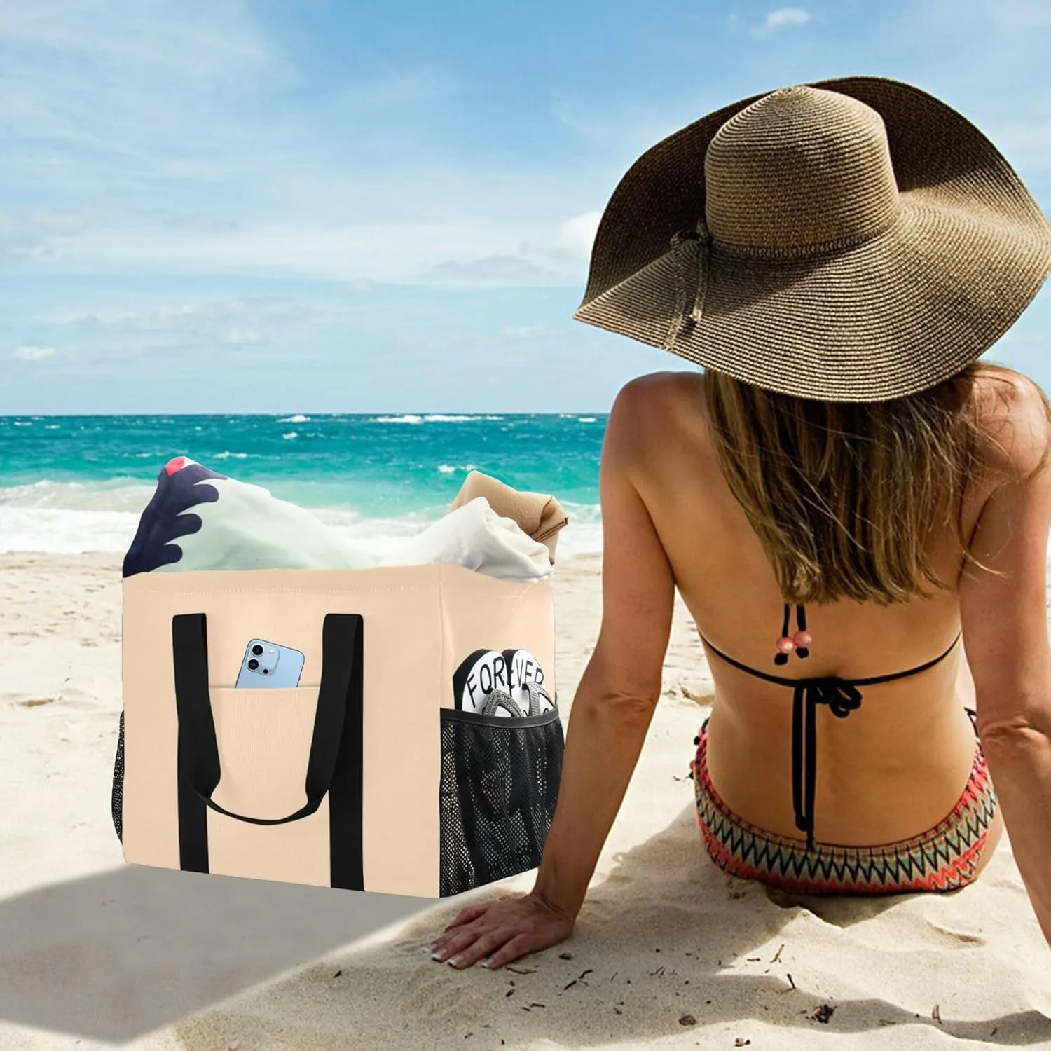 Utility Storage Bags Foldable Beach Bag Water Resistant with Handles Carrying Bag