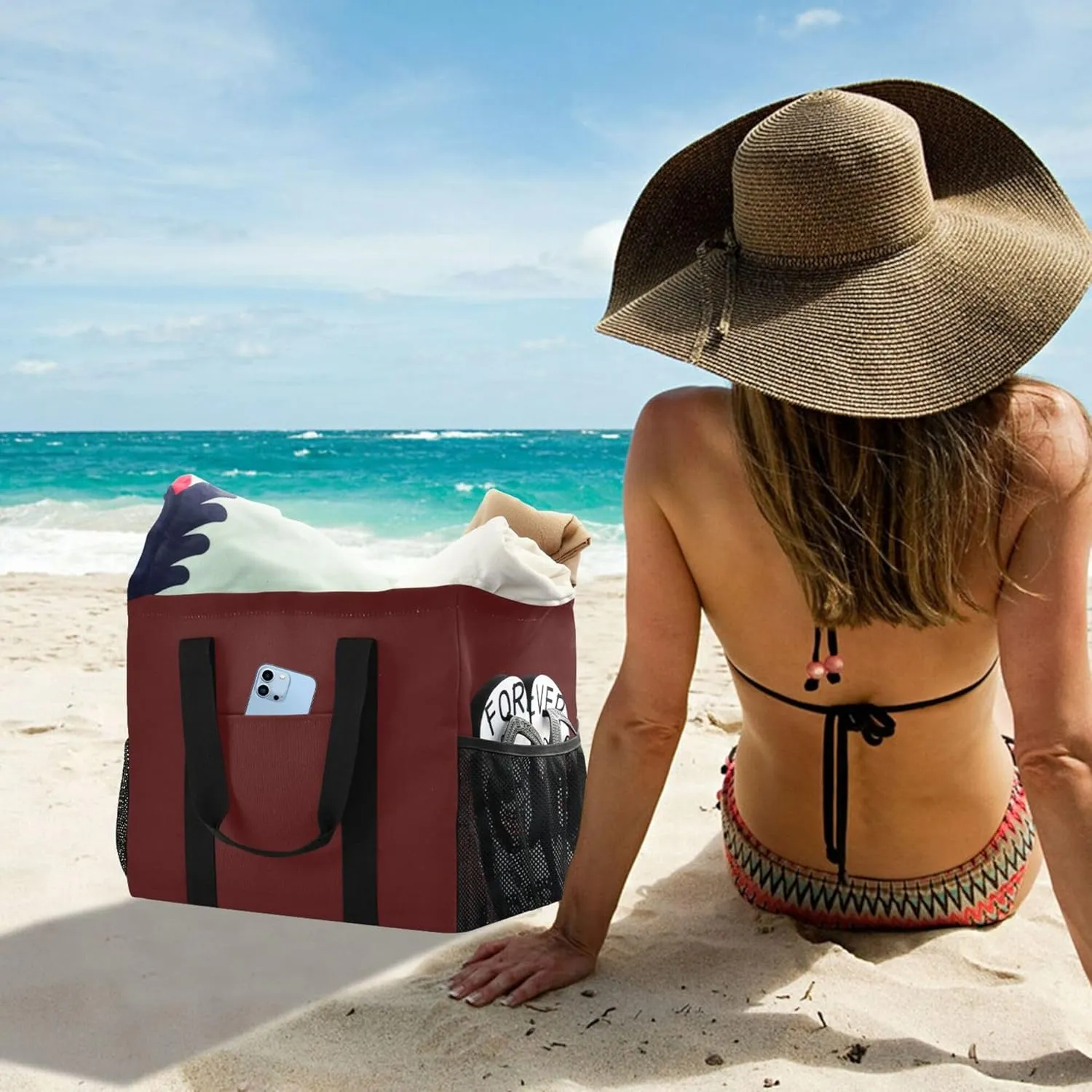Utility Storage Bags Foldable Beach Bag Water Resistant with Handles Carrying Bag