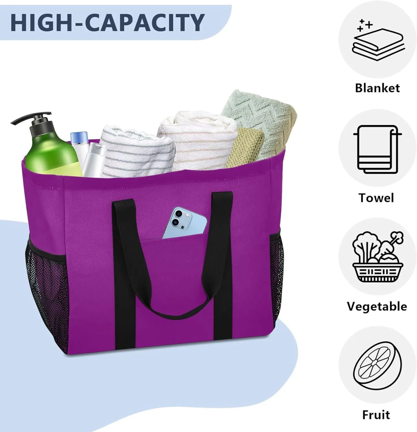 Utility Storage Bags Foldable Beach Bag Water Resistant with Handles Carrying Bag