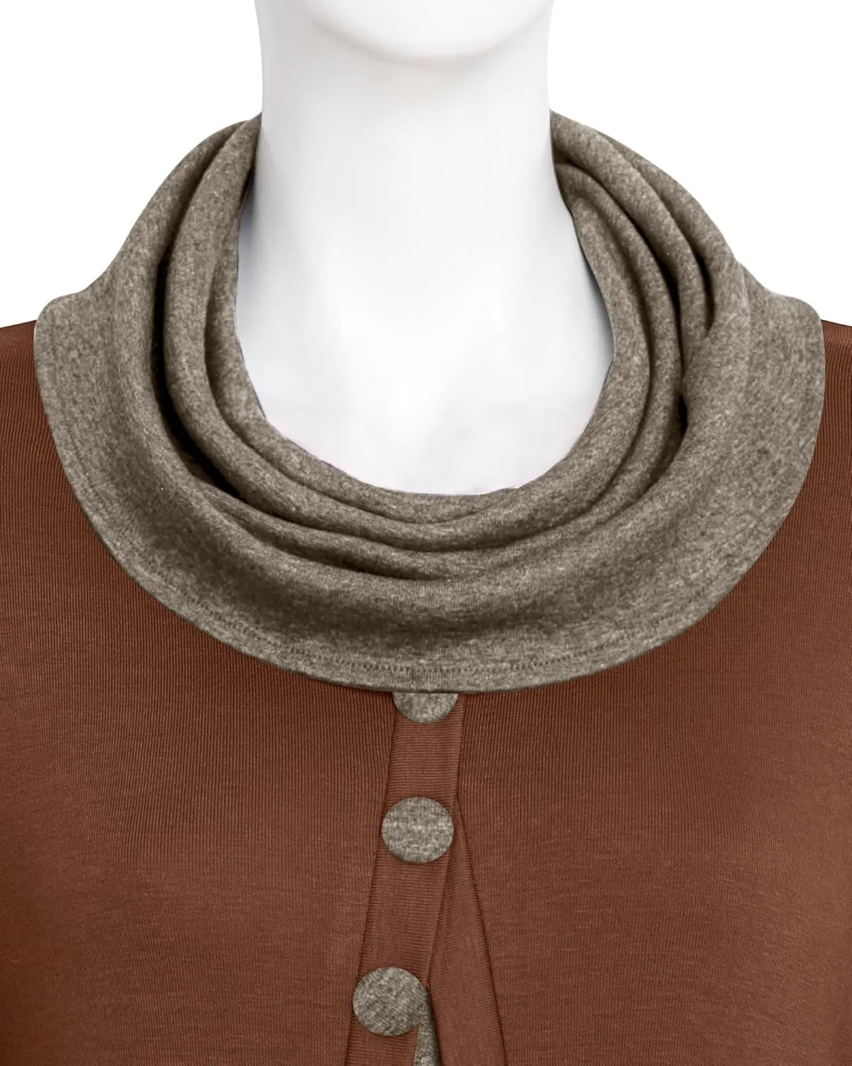 VALOLIA Womens Cowl Neck Long Sleeve Tunic Tops Button Casual Loose Shirts