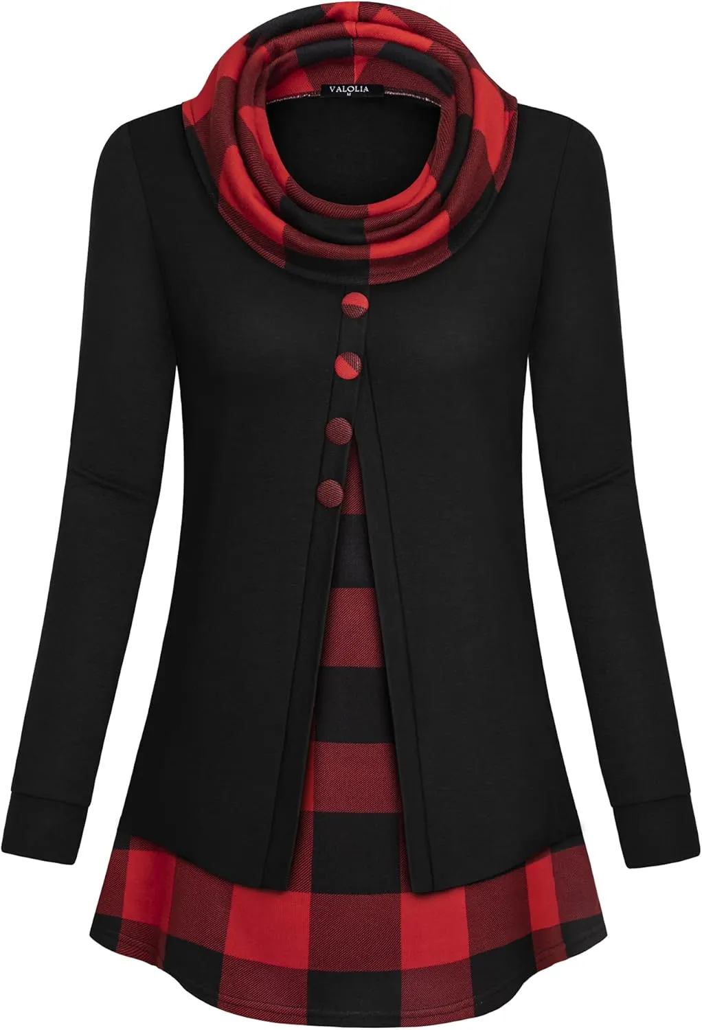 VALOLIA Womens Cowl Neck Long Sleeve Tunic Tops Button Casual Loose Shirts