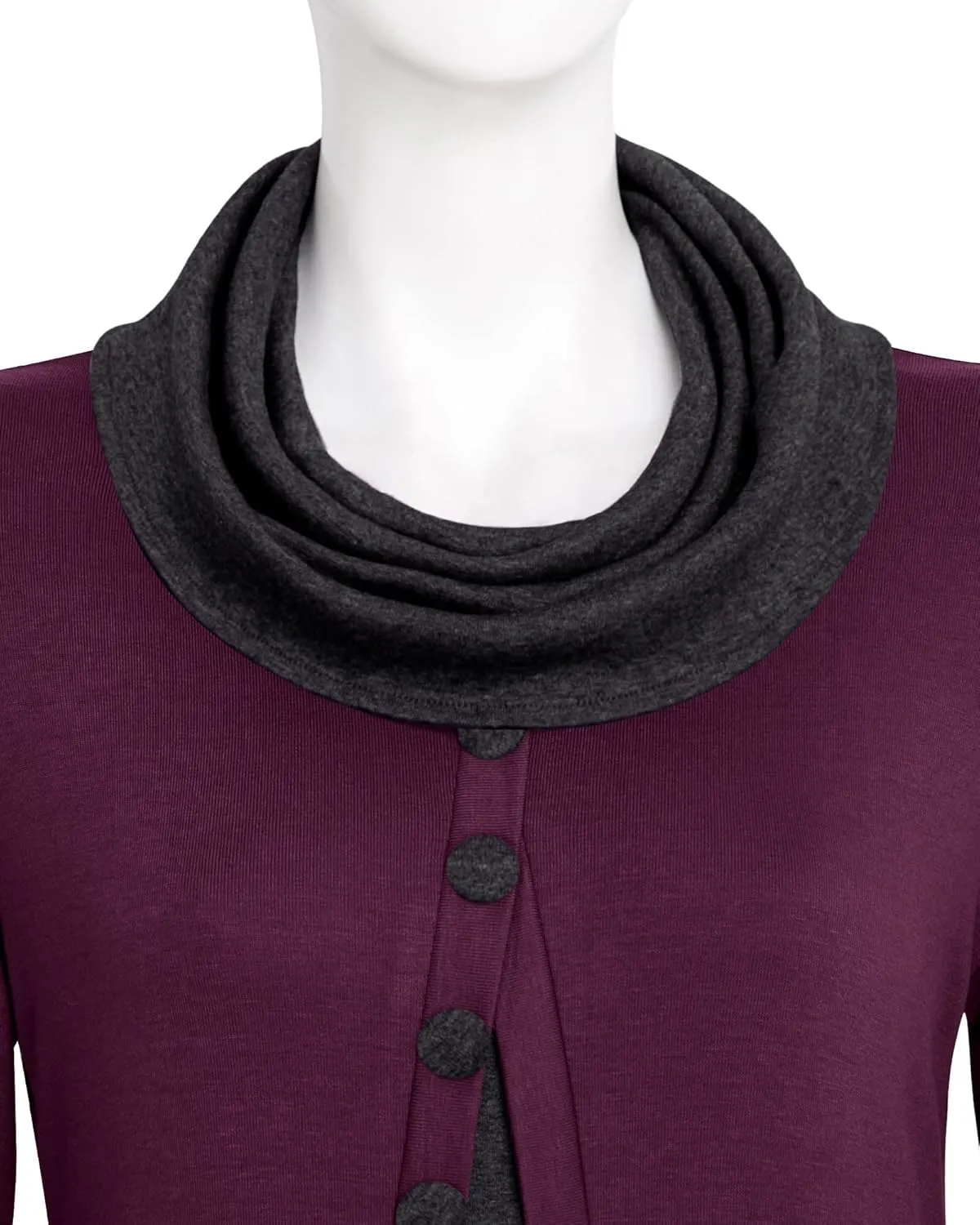 VALOLIA Womens Cowl Neck Long Sleeve Tunic Tops Button Casual Loose Shirts