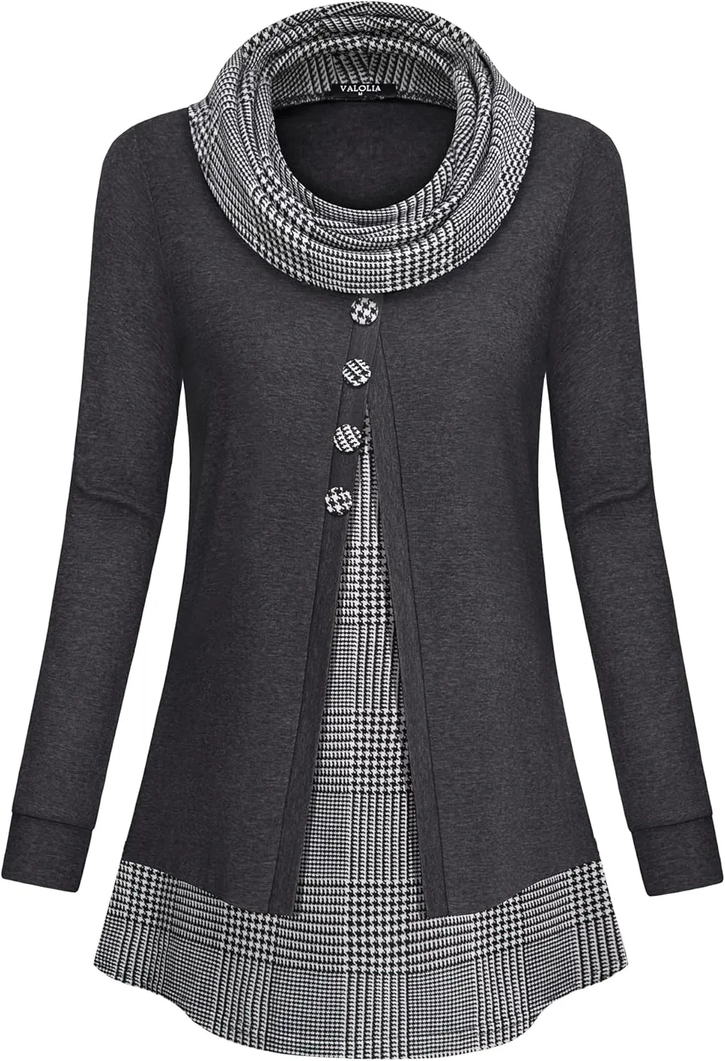 VALOLIA Womens Cowl Neck Long Sleeve Tunic Tops Button Casual Loose Shirts