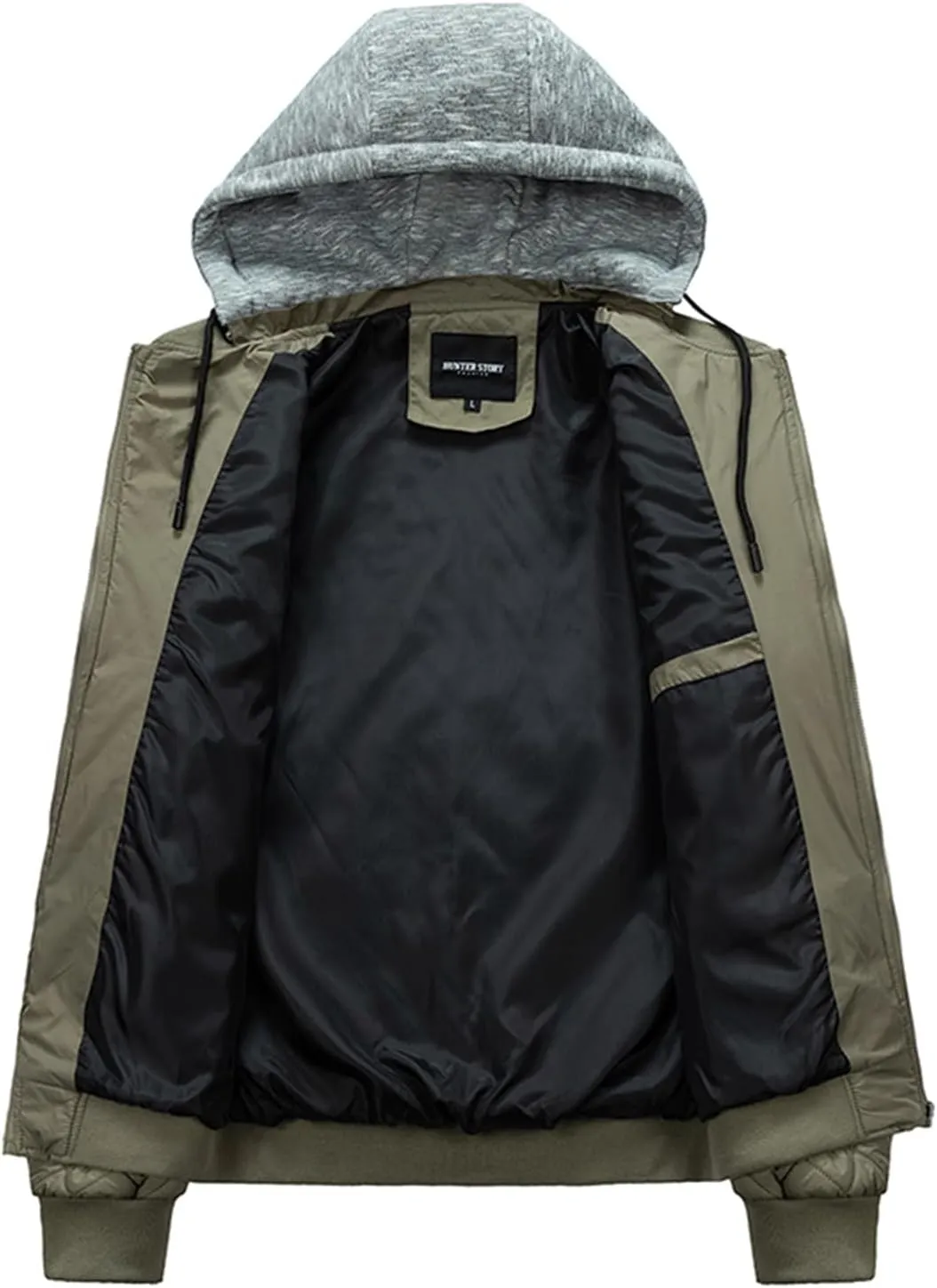 Varsity Jacket Men Diamond Quilted Jackets Winter Warm Padded Cotton Coat Outdoor Casual Zip Up Outerwear with Removable Hood