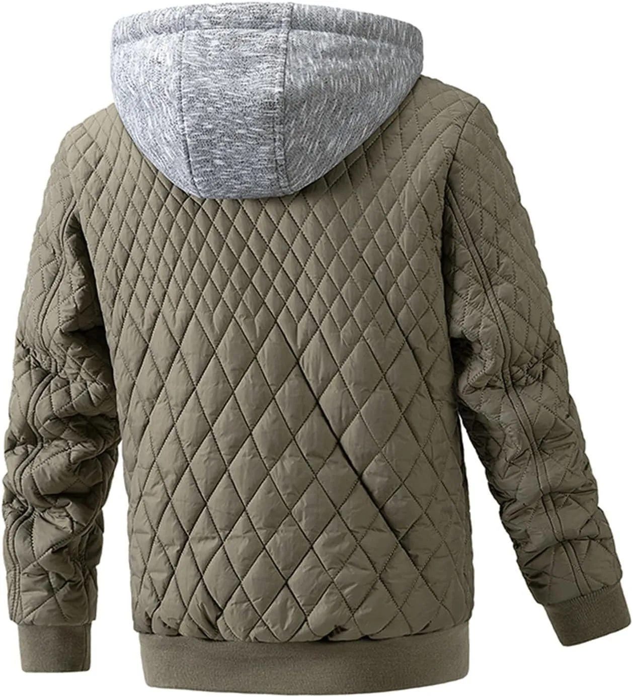 Varsity Jacket Men Diamond Quilted Jackets Winter Warm Padded Cotton Coat Outdoor Casual Zip Up Outerwear with Removable Hood