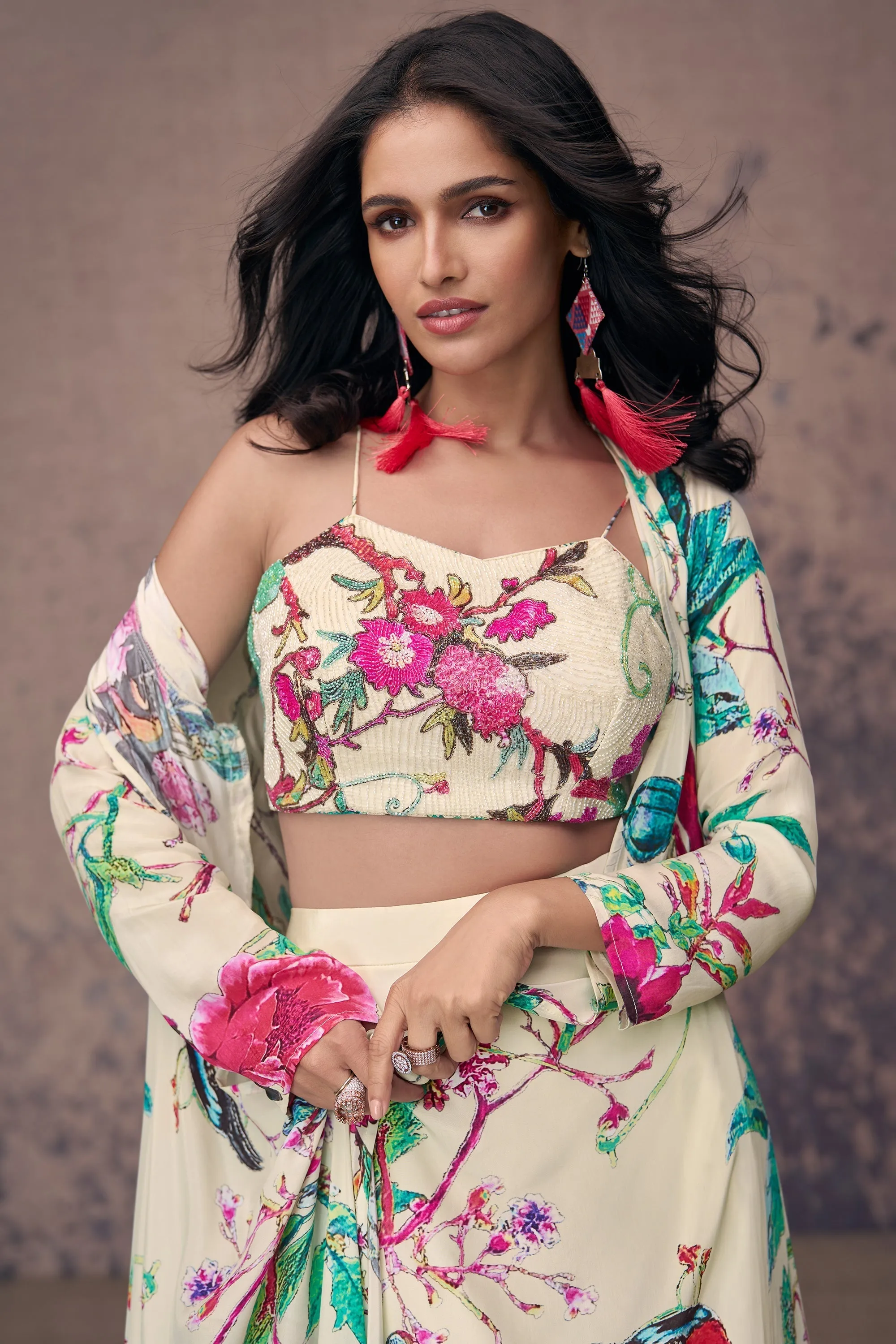 Vartika Singh White Color Crepe Silk Beautiful Readymade Palazzo Suit With Koti