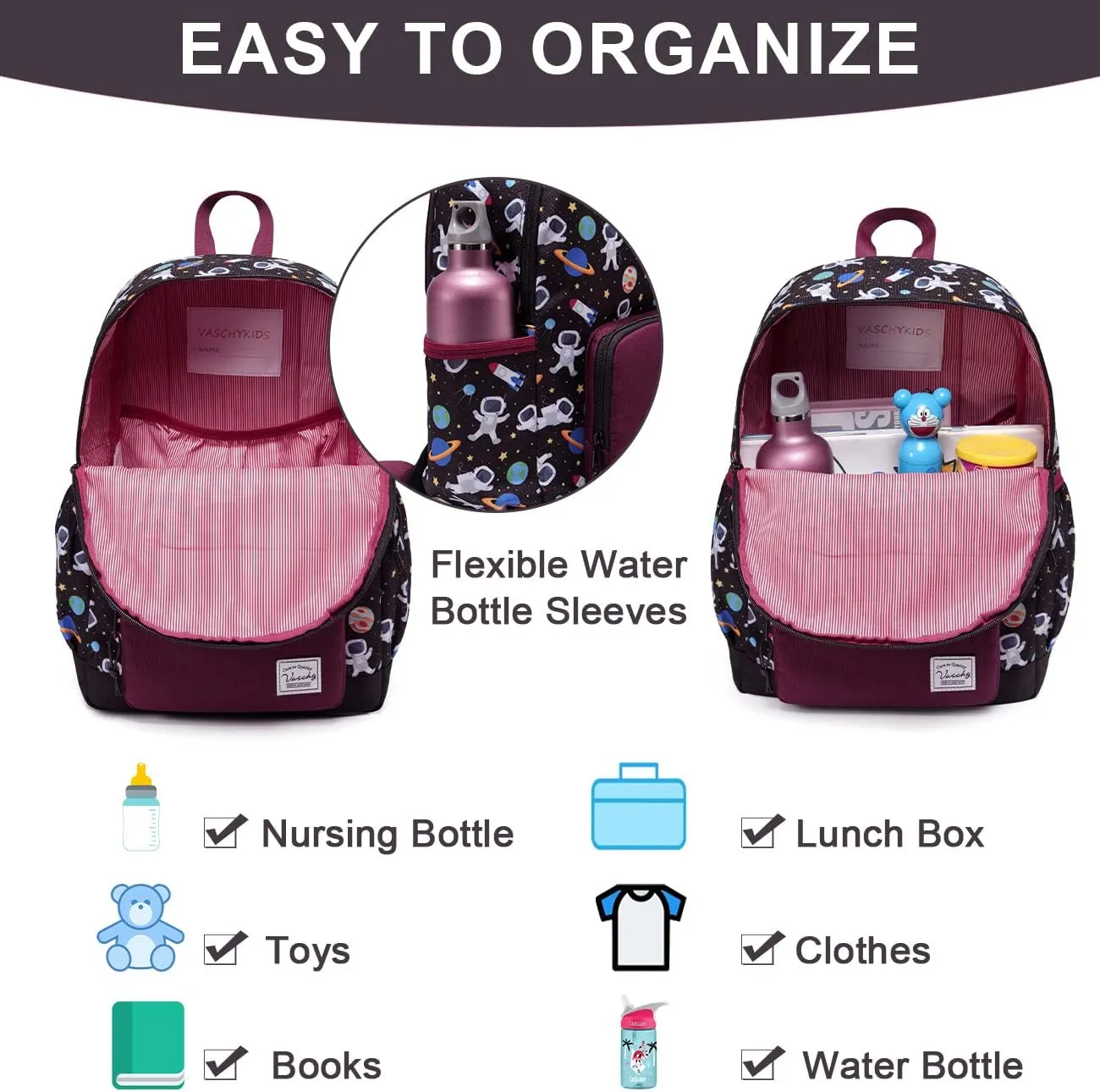 VASCHY Kids backpacks, Cute Lightweight Water Resistant Preschool Backpack for Boys and Girls Chest Strap