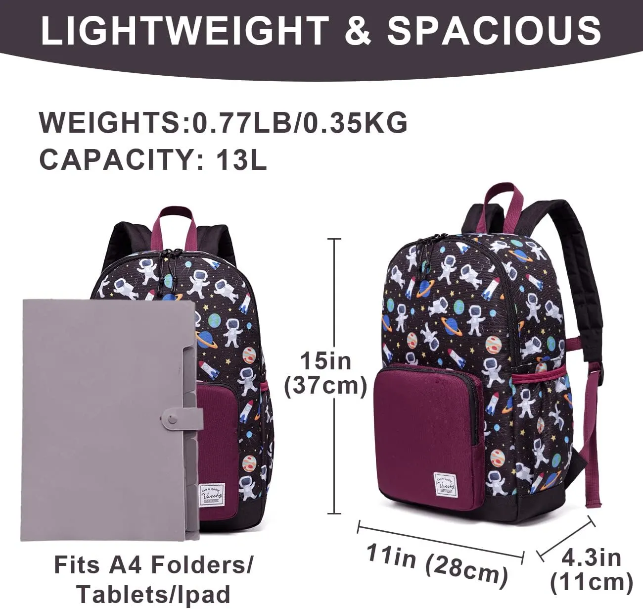 VASCHY Kids backpacks, Cute Lightweight Water Resistant Preschool Backpack for Boys and Girls Chest Strap