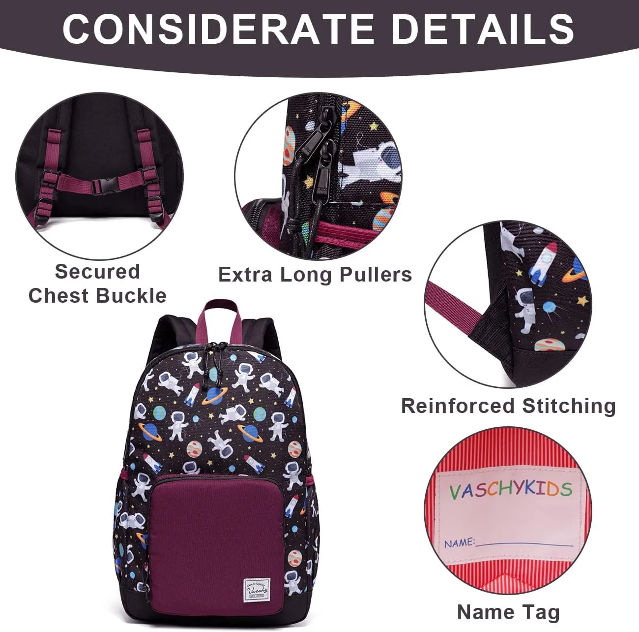 VASCHY Kids backpacks, Cute Lightweight Water Resistant Preschool Backpack for Boys and Girls Chest Strap